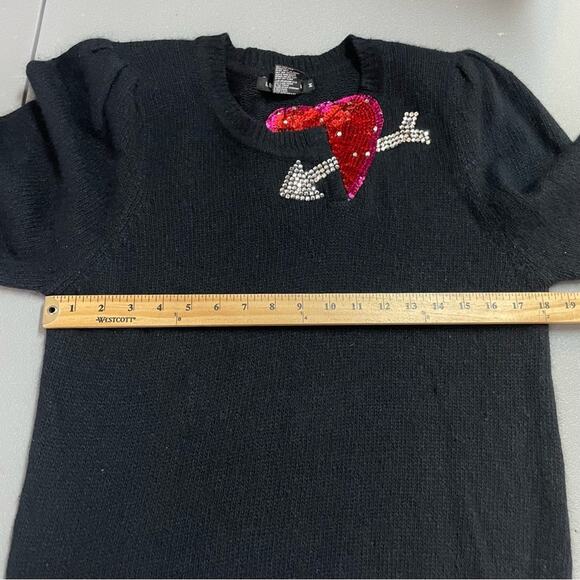 I. B. Diffusion vintage black knit sweater sequin beaded heart size Medium - Picture 11 of 11
